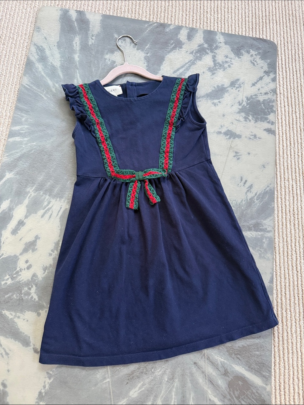 Gucci Navy Kids Dress with Red & Green Trim